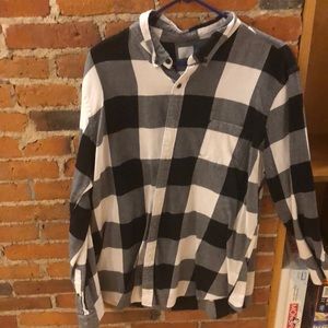 black and white checkered button down